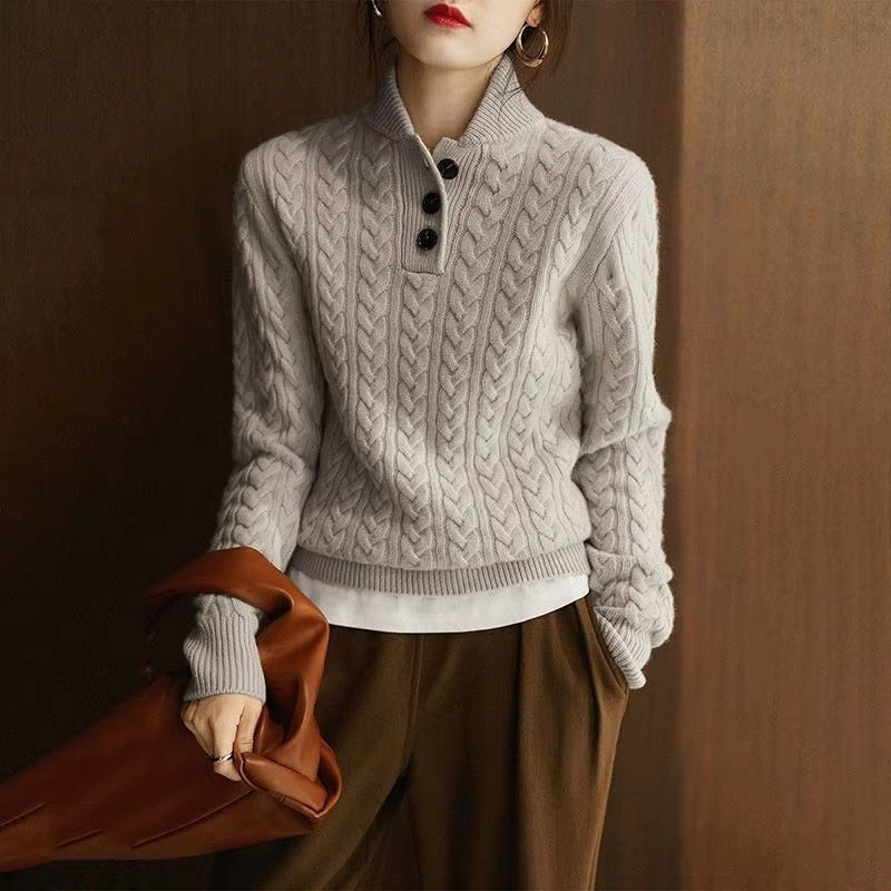 Maelle – Long Sleeve Button-Down Sweater With Slim Fit