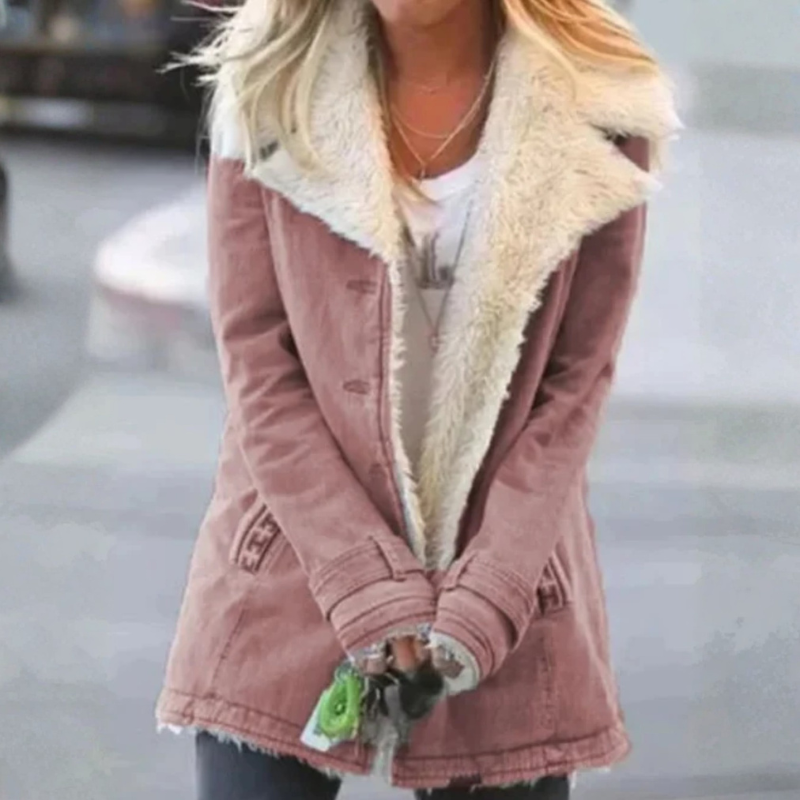 Women Long Sleeved Coat with Notched Collar