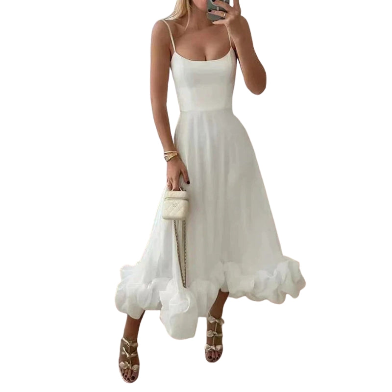 Greta – Mouwloze Midi-jurk met Spaghettibandjes Velani