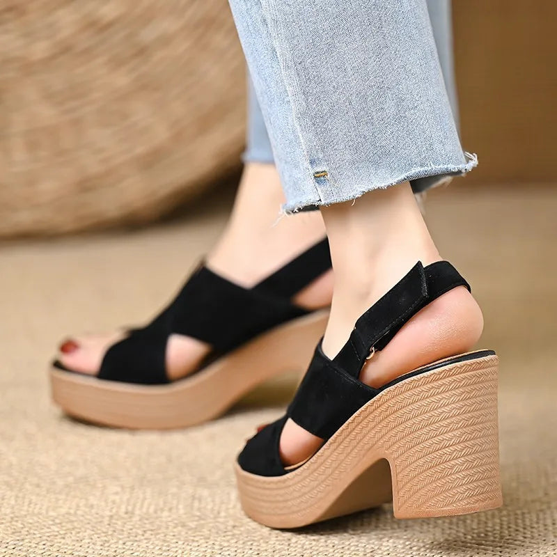 Women's Block Heel Sandals with Cross Straps