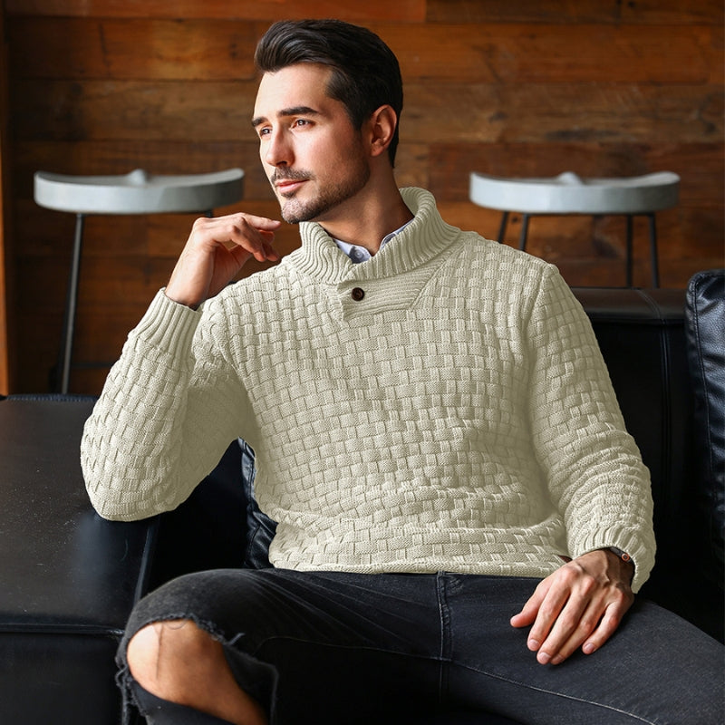 Liam – Long Sleeve Sweater with Stand Collar and Button Closure