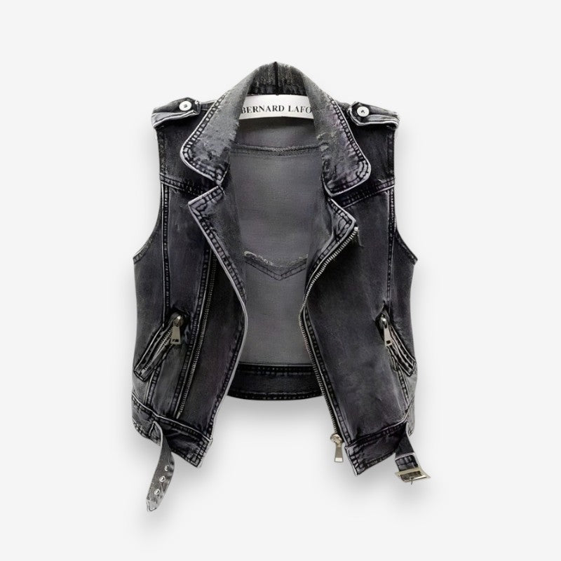 Emma – Women's Sleeveless Zip-Up Vest with Lapel Collar