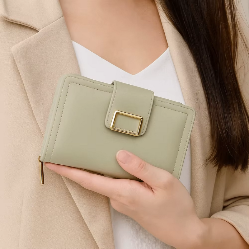 Sophia – Compact Wallet with Snap Closure & Zipper Pocket