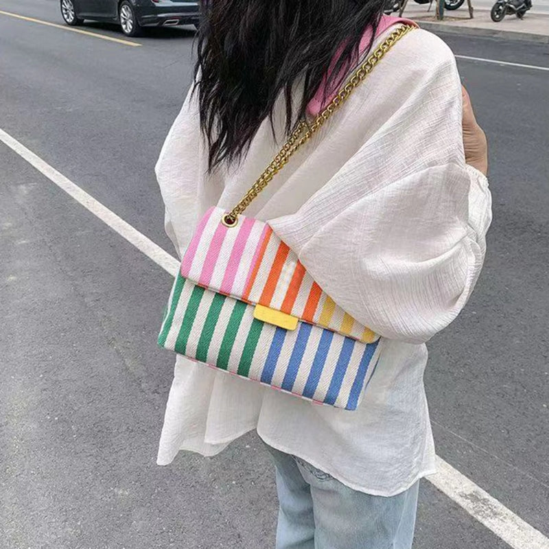 Olivia – Rainbow Striped Shoulder Bag with Adjustable Strap