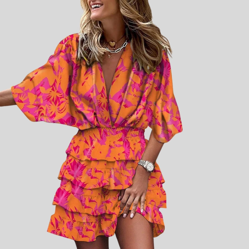 Women’s Mini Dress V Neck Ruffle