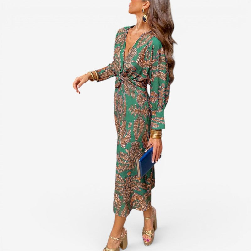Women’s Floral Print Maxi Dress V-Neck Long Sleeve