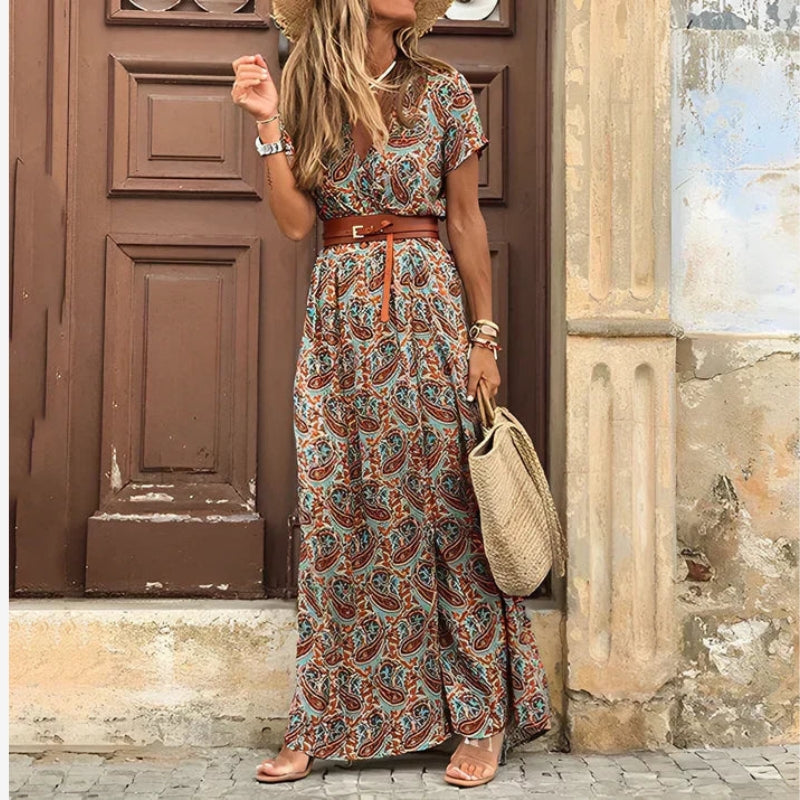 Women's Floral Short Sleeve Maxi Dress