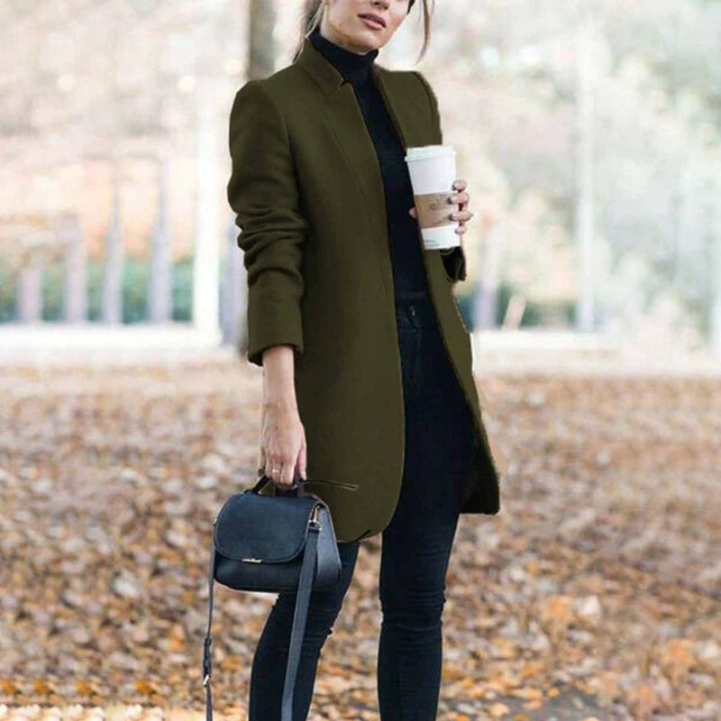 Women’s Notched Collar Slim Fit Long Sleeve Coat
