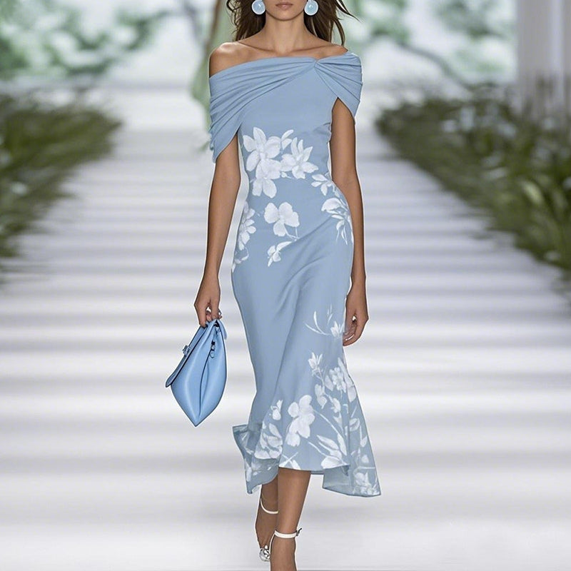 Off-Shoulder Floral Slim Fit Dress