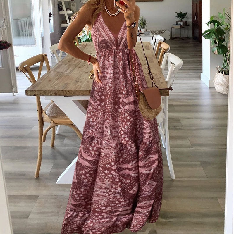 Women’s V-Neck High Waist Draped Maxi Dress
