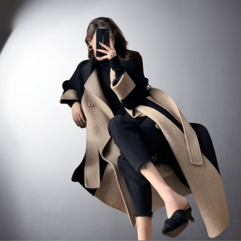 Women's Straight Fit Long Sleeve Coat with Lapel Collar