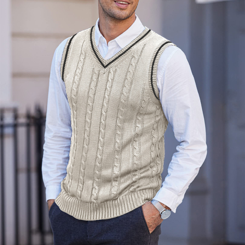 Men's Ribbed Vest with V-Neck And Sleeveless Design
