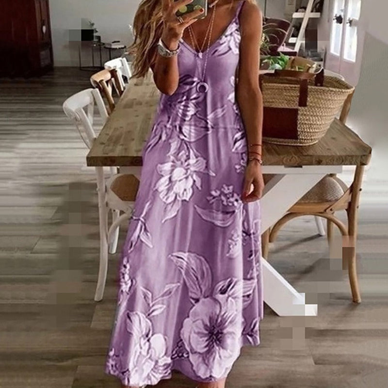 Isabella – Sleeveless V Neck Printed Dress with Loose Fit