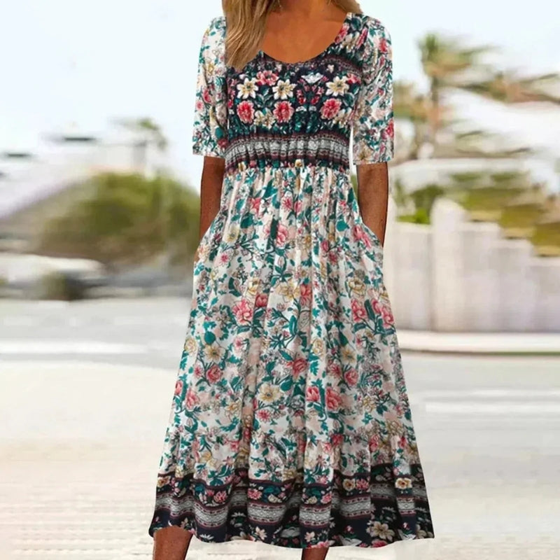 Women’s Midi Dress Short Sleeve Square Neck