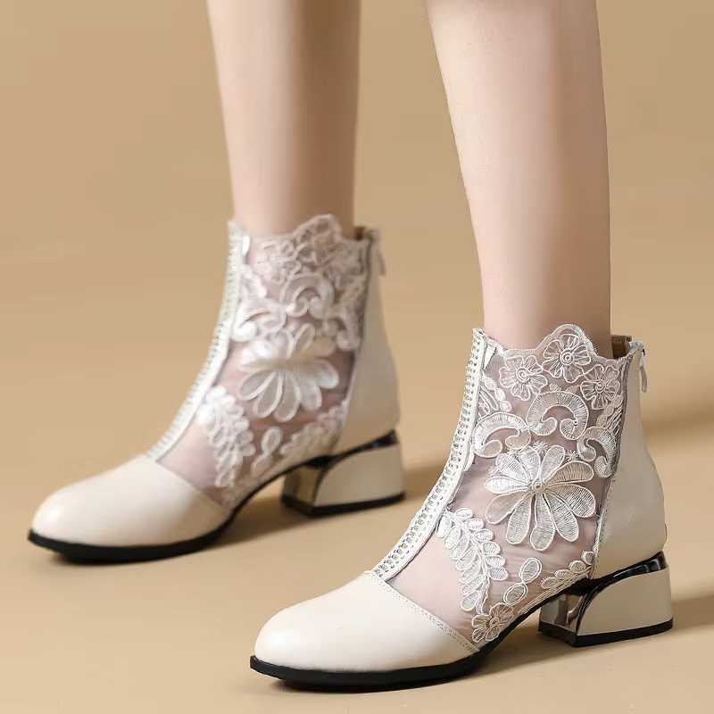 Women's Ankle Boots with Floral Design