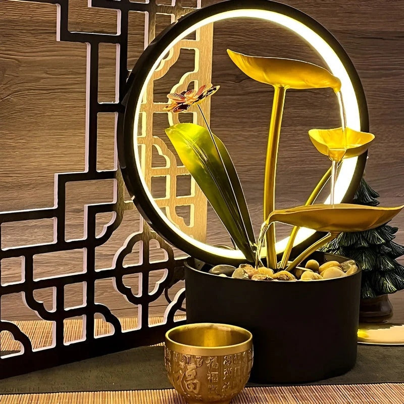 AquaLume – Tafellamp met stromende waterfontein voor woondecoratie Velani