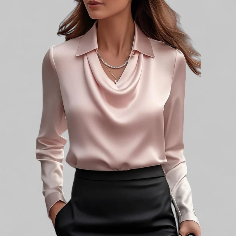 Women's Draped-Collar Long Sleeve Blouse