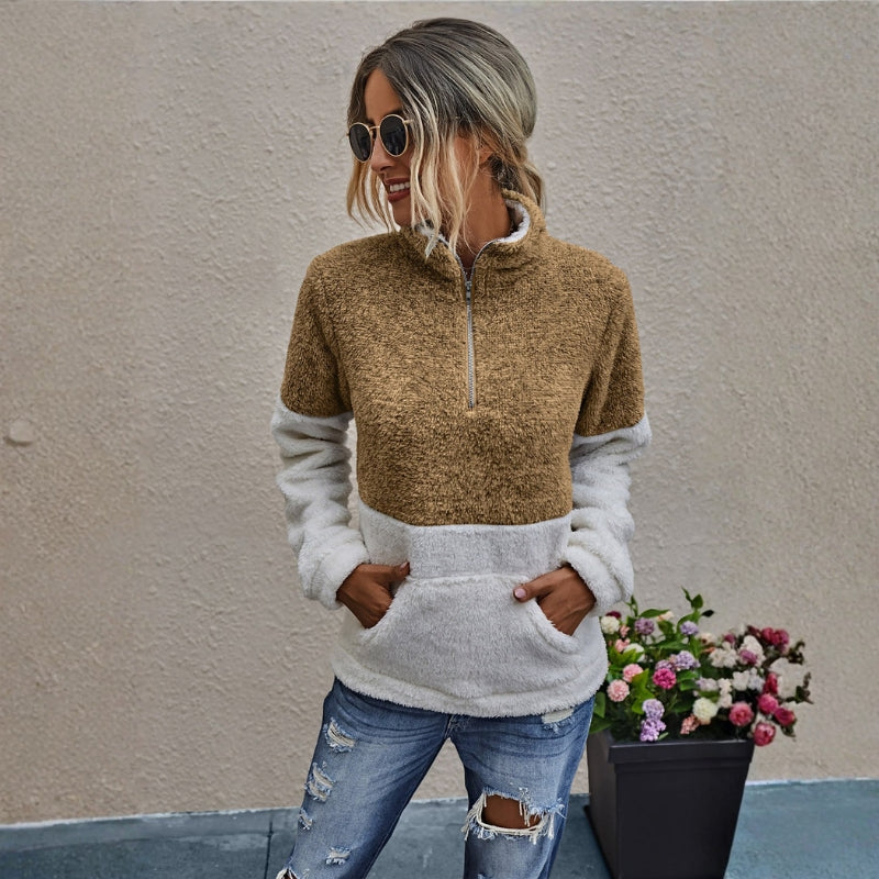 Sophia – Long Sleeve Sweater With Standup Collar And Pockets