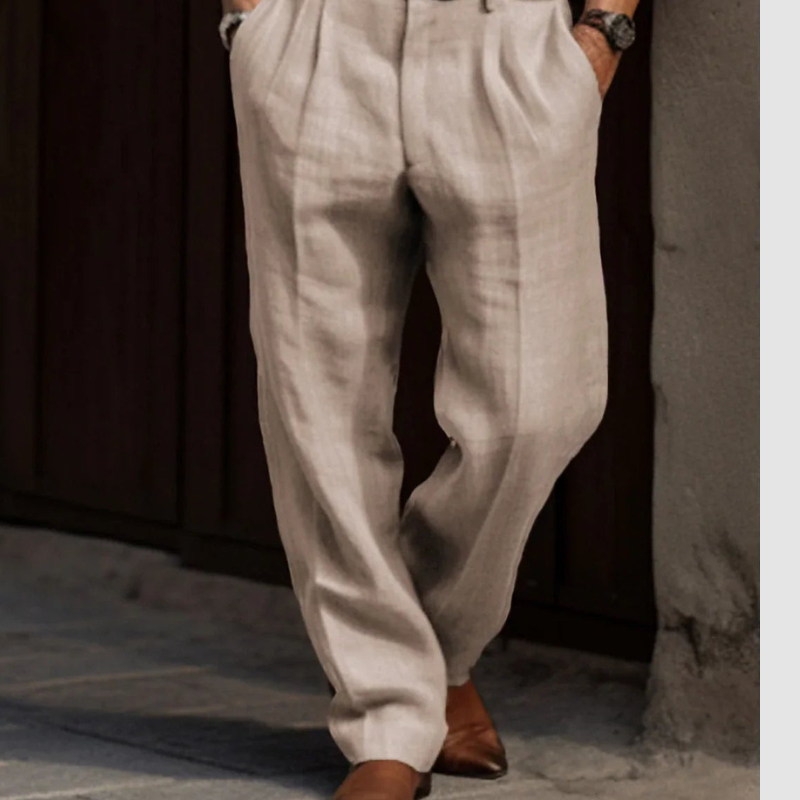 Adam – Lange Linnen Plooibroek met Hoge Taille Velani