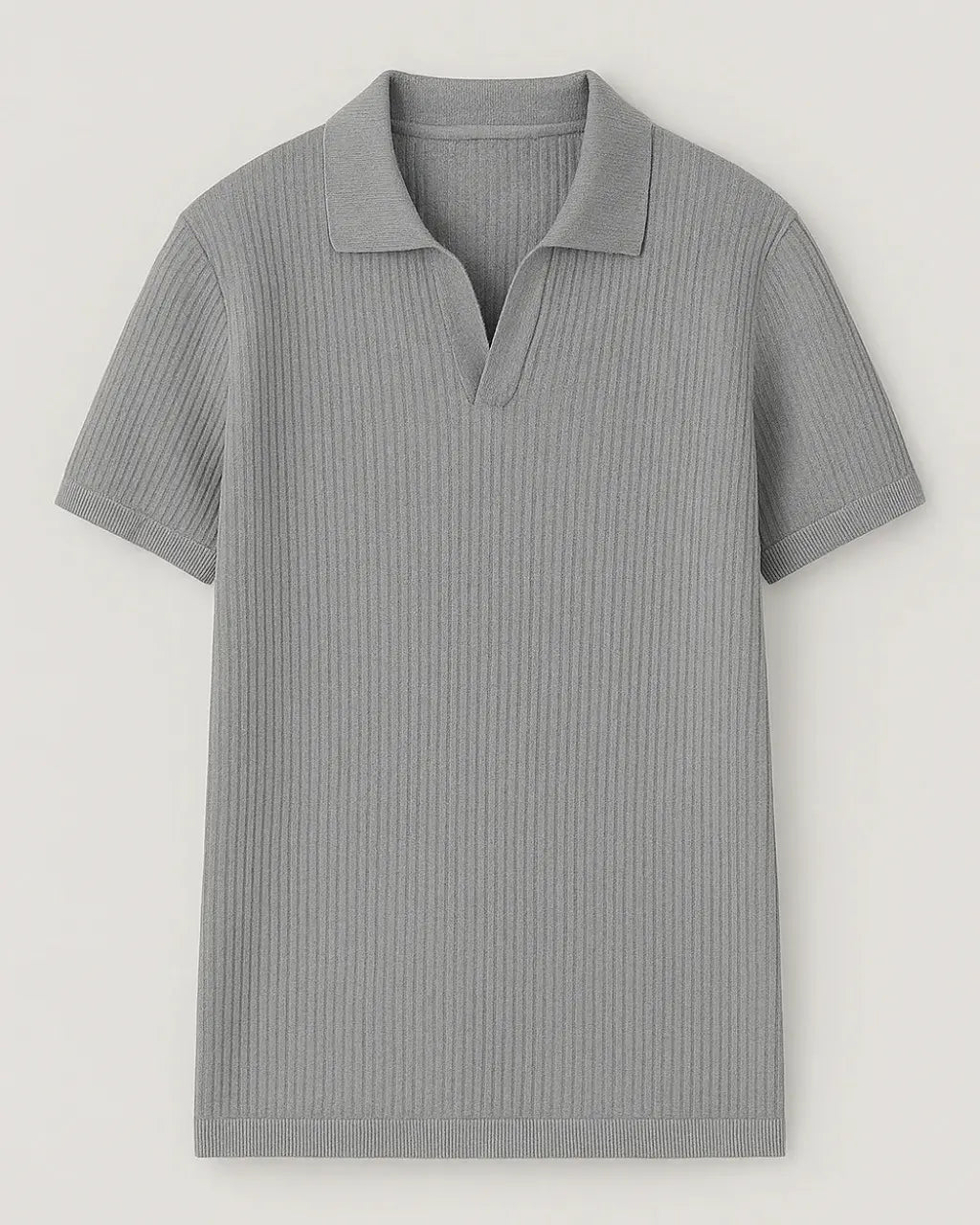 Geribbelde Polo Met Open Kraag – Essentiële editie-Polos-Velani-Grijs-M-Velani
