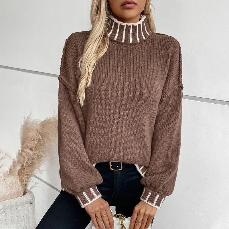 Mia – Long Sleeve Sweater with Stand Up Collar Design
