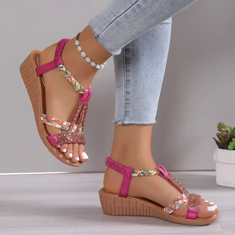 Wedge Heeled Sandals with Pearl Details