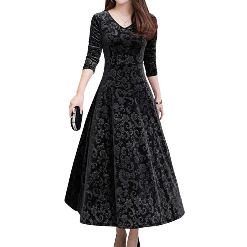 Sophia – Midi-jurk met V-hals en lange mouwen Velani