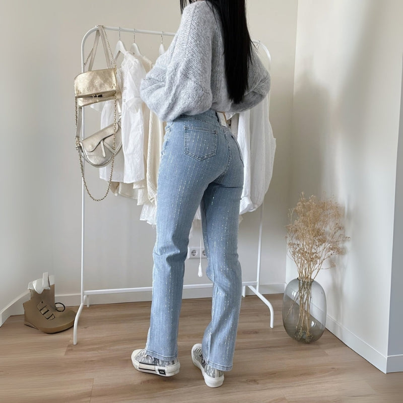 Leah – Hoge taille glitterbroek met meerdere zakken Velani