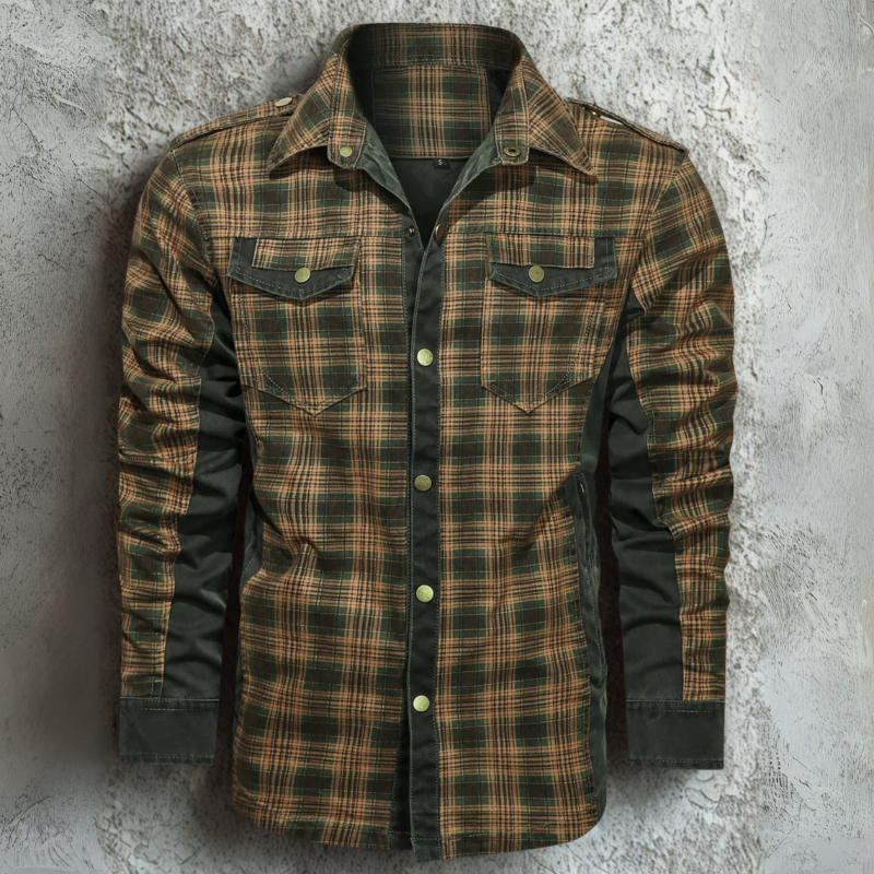 John – Geruite overshirt met drukknoopsluiting Velani