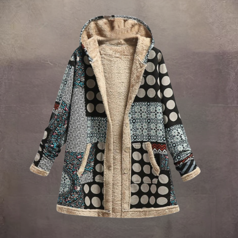 Charlotte – Long sleeve jacket with hood and button closure