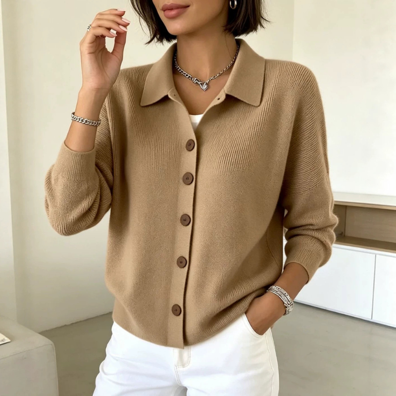 Chic Women's Buttoned Knit Cardigan with Turn Down Collar