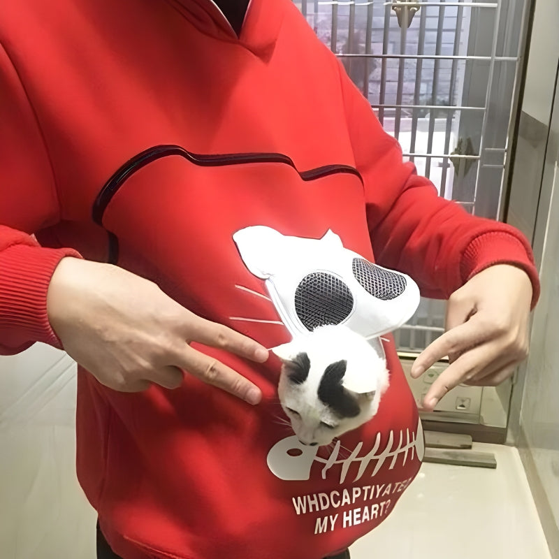 Elena – Long Sleeve Sweater with Front Pocket and Hoodie Design