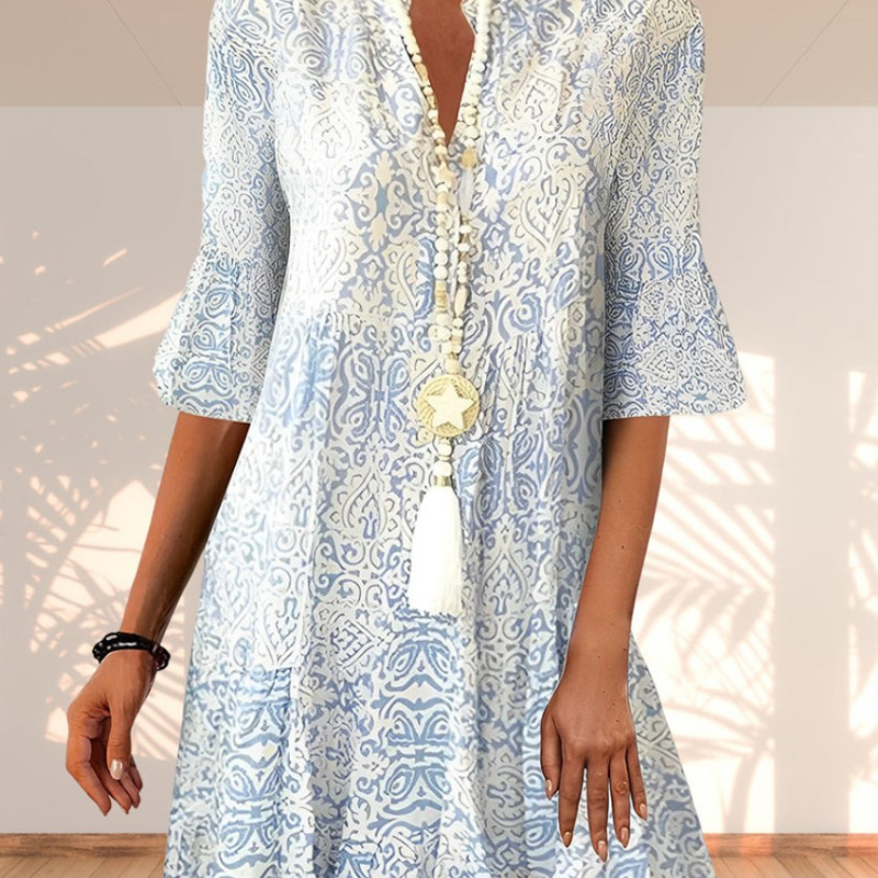 Aveline – Mini Jurk met Bloemenprint en Korte Mouwen met V-Hals Ontwerp Velani