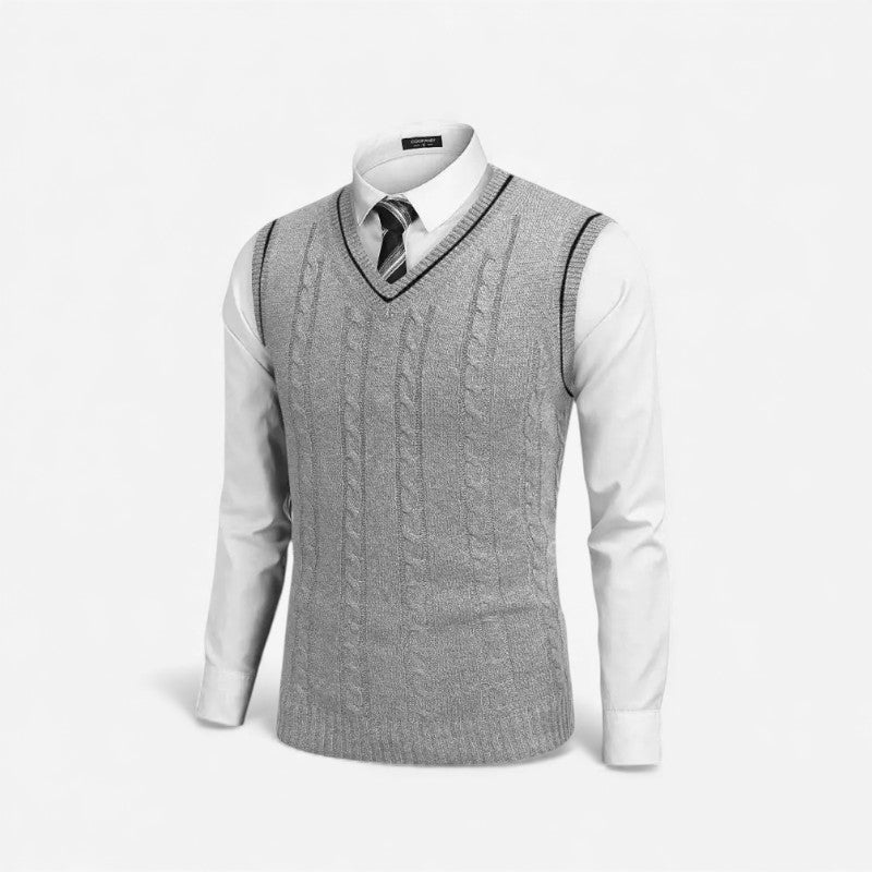 Ethan – Sleeveless V-Neck Sweater with Striped Design