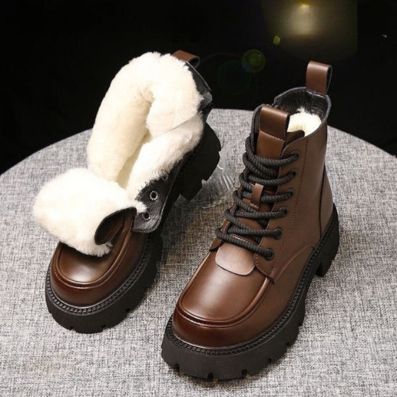 Olivia – Anti Slip Boots With Lace Up And Fur Design