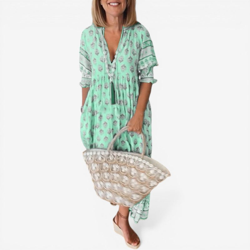 Women's V Neck Short Sleeve Floral Dress