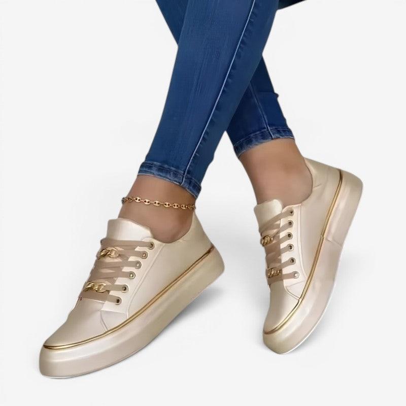 Women's Chain Lace-Up Round Toe Sneakers
