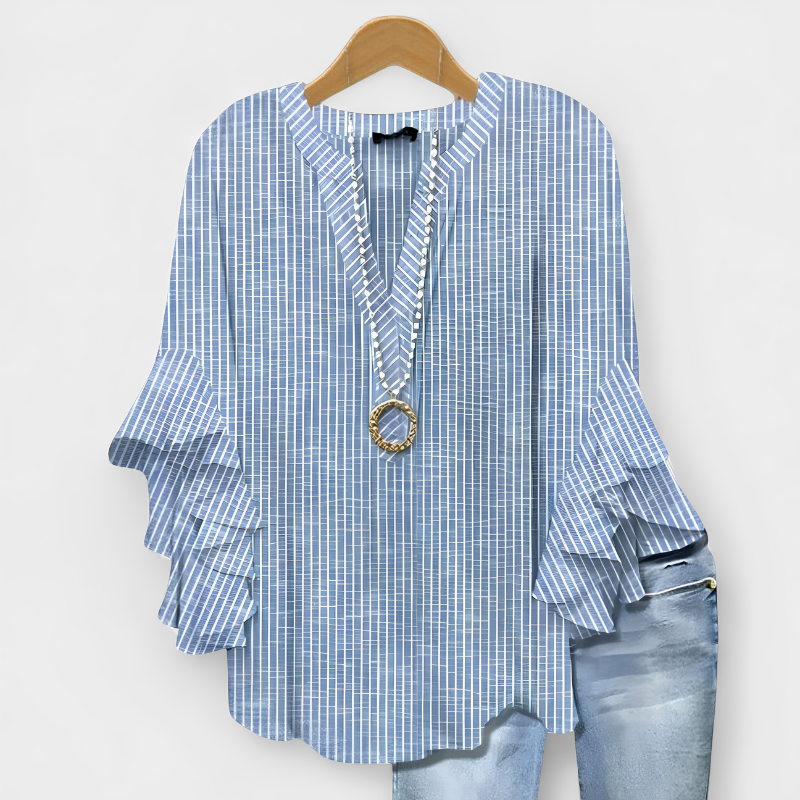 Elegant Women's Printed Blouse with Deep V Neck