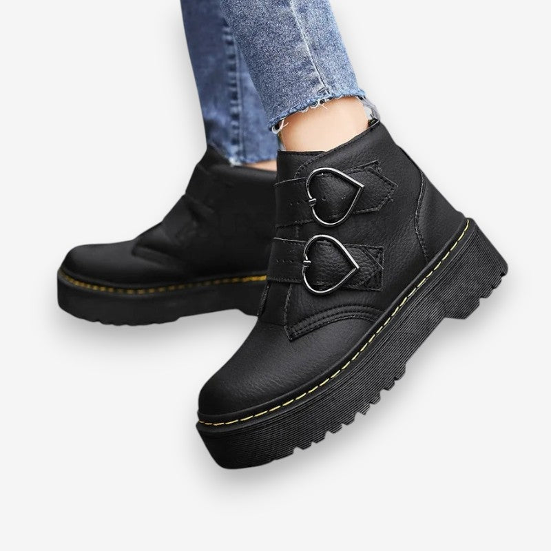 Daisy – Round Toe Boots with Heart Buckle Design