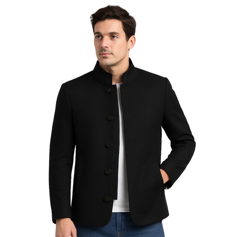 Leon – Lange Mouw Jas met Opstaande Kraag Velani