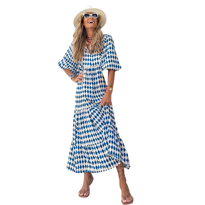 Livia – Lange Maxi-jurk met Korte Mouwen Velani