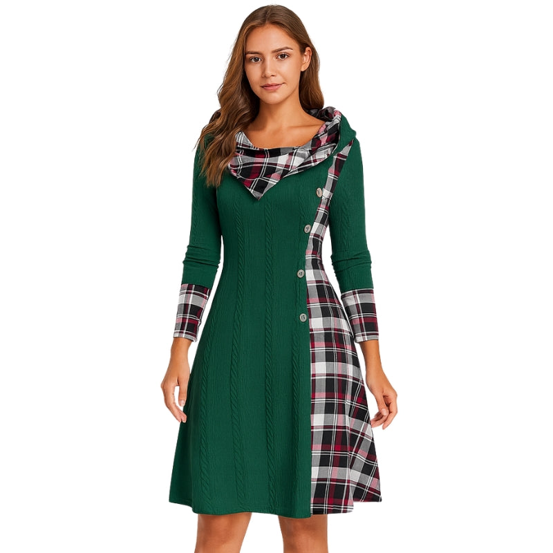 Clara – Jas met Lange Mouwen, Capuchon en Ruitpatroon Velani