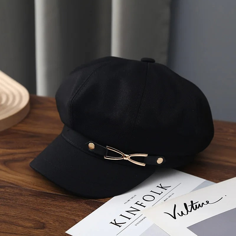 Ava – Women's Round Octagon Hat with Chain Buckle