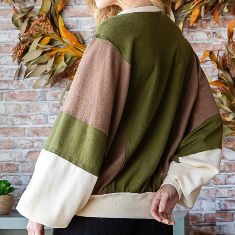 Sophia – Round Neck Loose-Fit Sweater with Patchwork Design