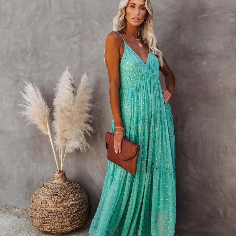 Juna – Mouwloze Lange Jurk met V-hals Velani