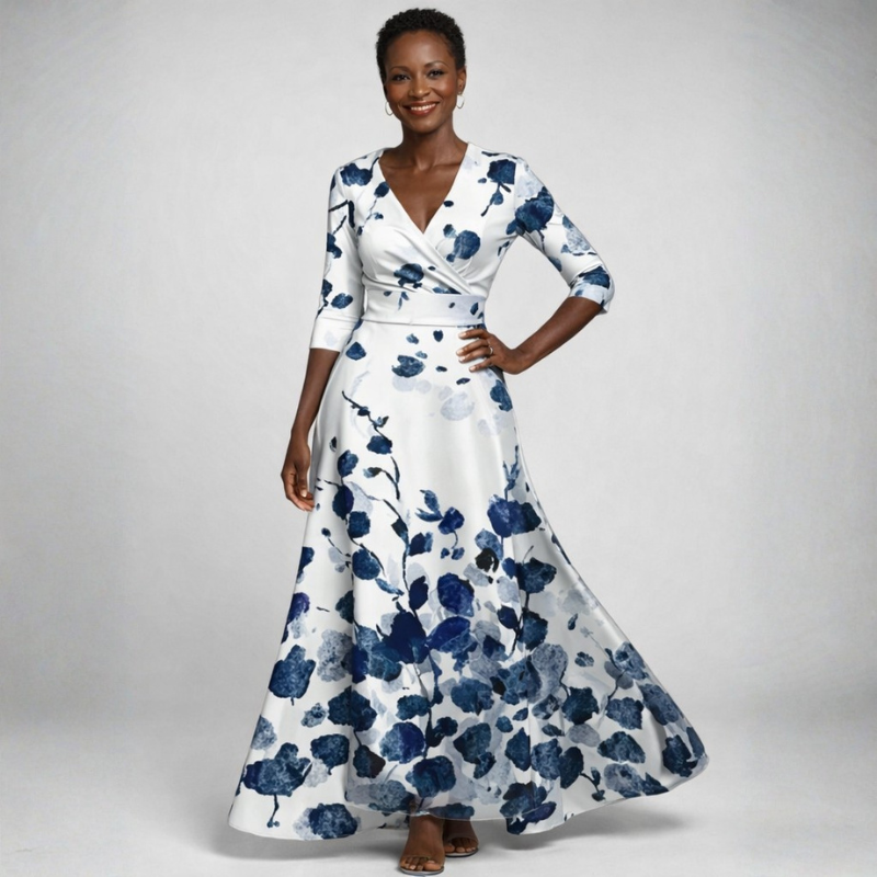 Elegant V Neck Floral Maxi Dress for Women