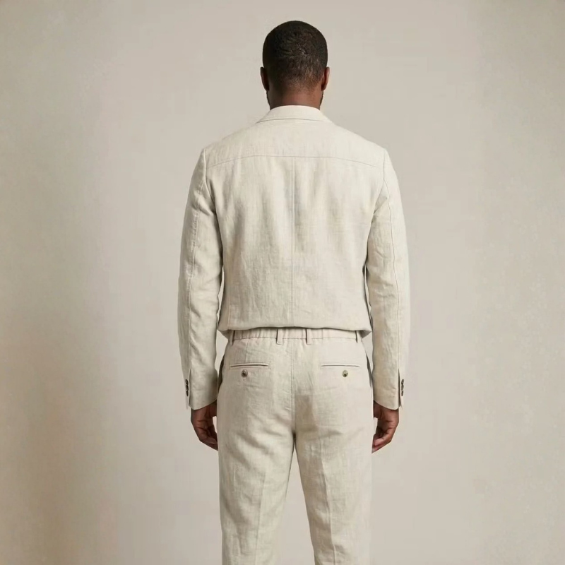 Men's Linen Blazer and Wide Leg Pants Ensemble