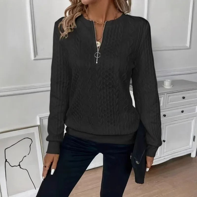 Mira – Suéter de manga larga con dobladillo acanalado y cuello redondo