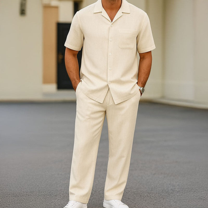 Men's 2 Piece Casual Set with Button-Up Shirt and Wide Leg Trousers