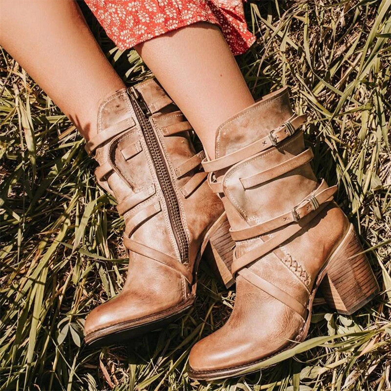 Womens Ankle Boots with Double Strap Design